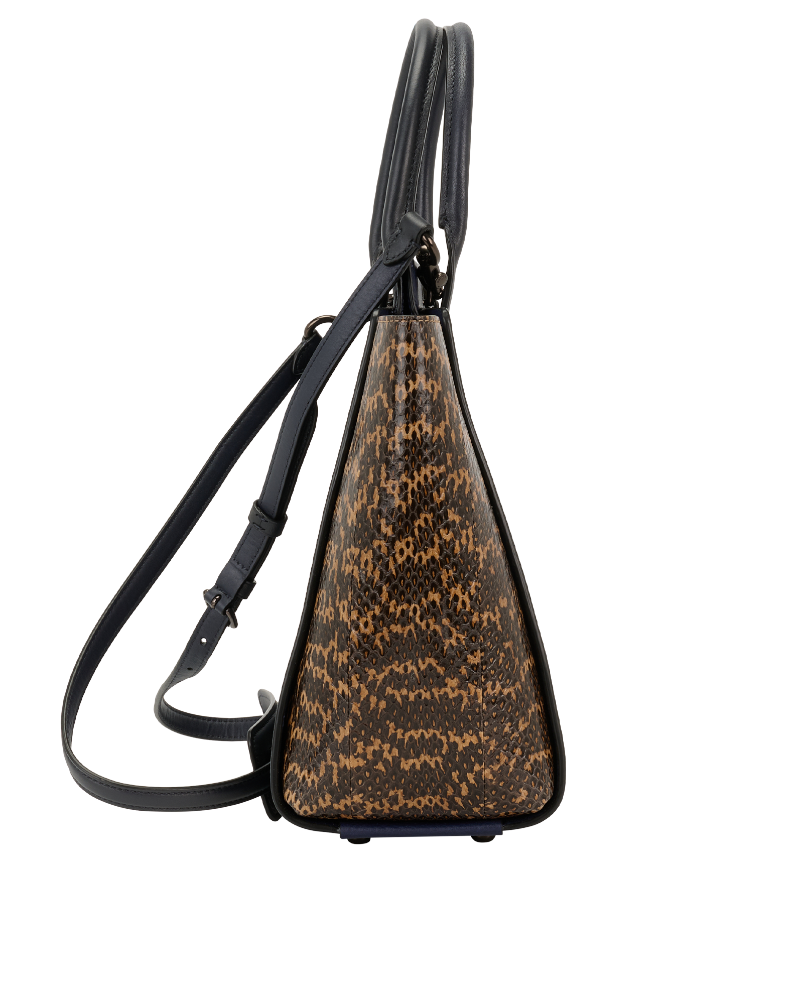 Troupe Tote, &pound;210, Handbags, Blue/Brown, Leather/Snake, Side view